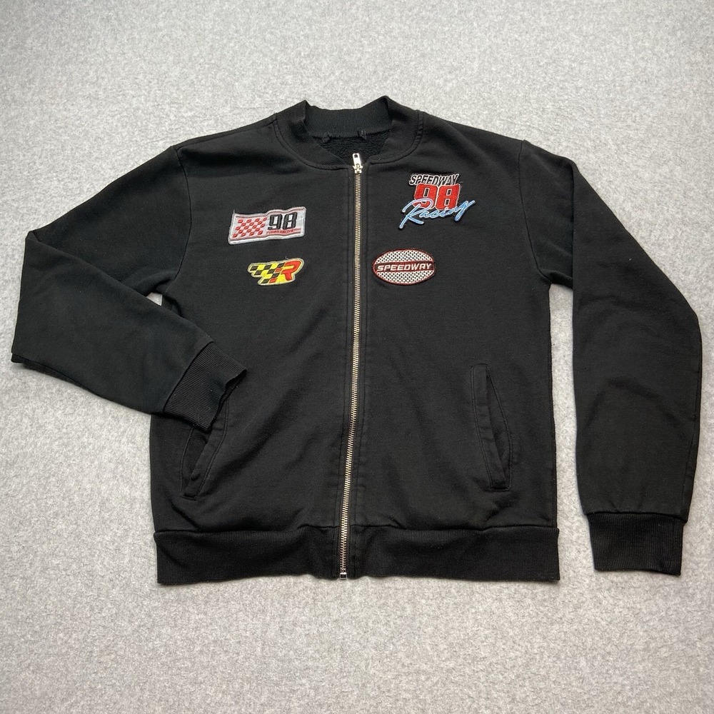 Social Scene Speedway Racing Embroidered Zip Black Sweater‎ Youth Size M
